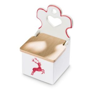 Zoutpot met houten deksel – Hert bordeauxrood – 18 cm