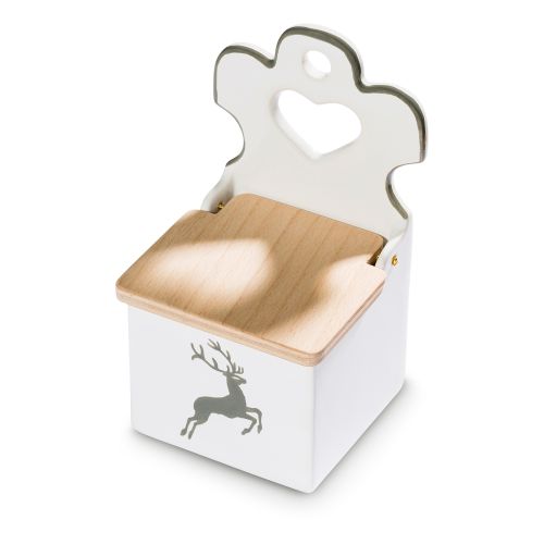Zoutpot met houten deksel – Hert grijs – 18 cm