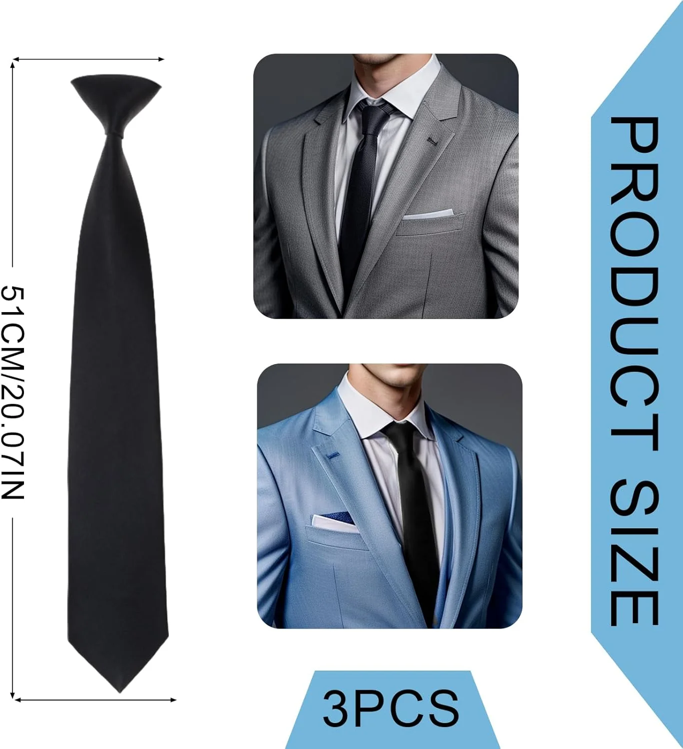 Stropdas - Clip On - Set Van 3 - Voorgeknoopt en Direct Draagbaar - Afbeelding 3
