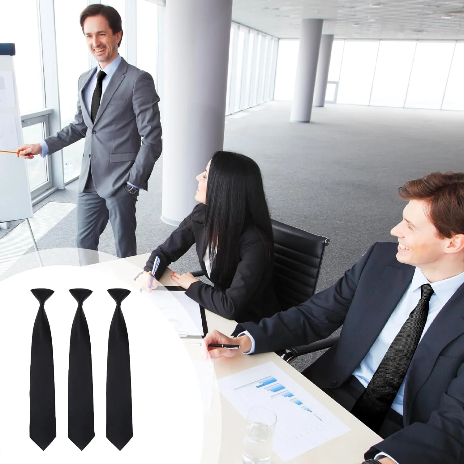 Stropdas - Clip On - Set Van 3 - Voorgeknoopt en Direct Draagbaar - Afbeelding 5