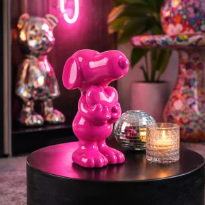 Keramiek Hond met Hart Roze – Hoogglans Beeld 20,5 cm