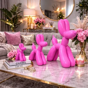 Balloon Hond Set van 3 – Fuchsia Hoogglans | Luxe Decoratie