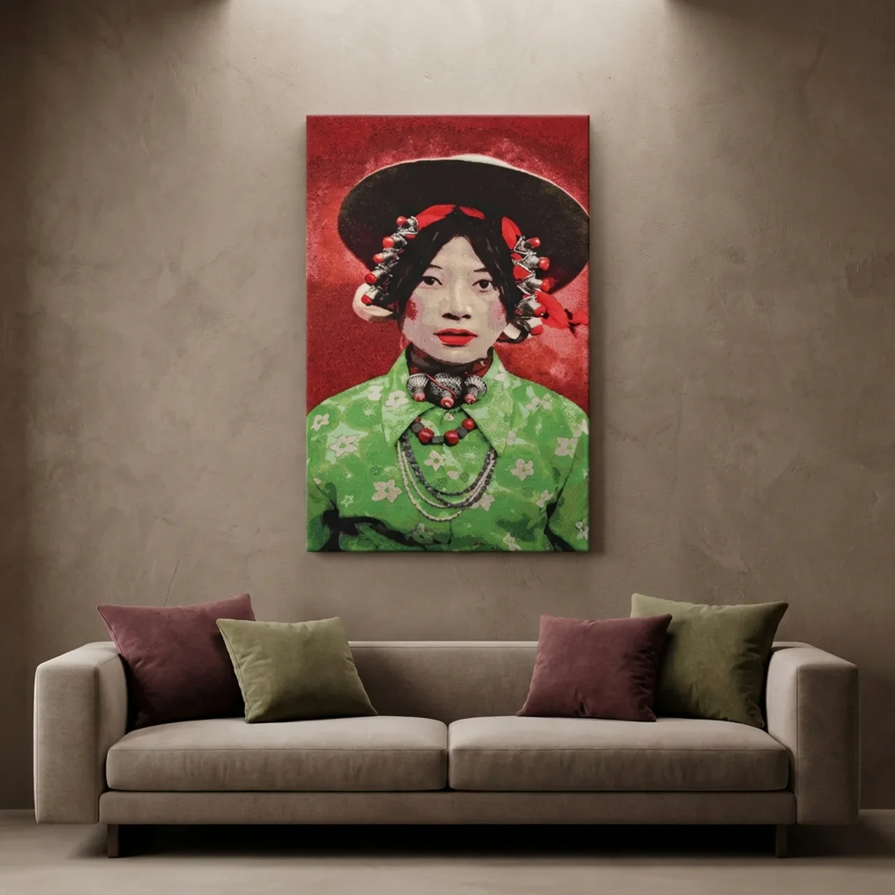 Tibetaans Meisje – Ingelijst Geweven Kunstwerk - Afbeelding 3