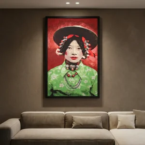 Tibetaans Meisje – Ingelijst Geweven Kunstwerk