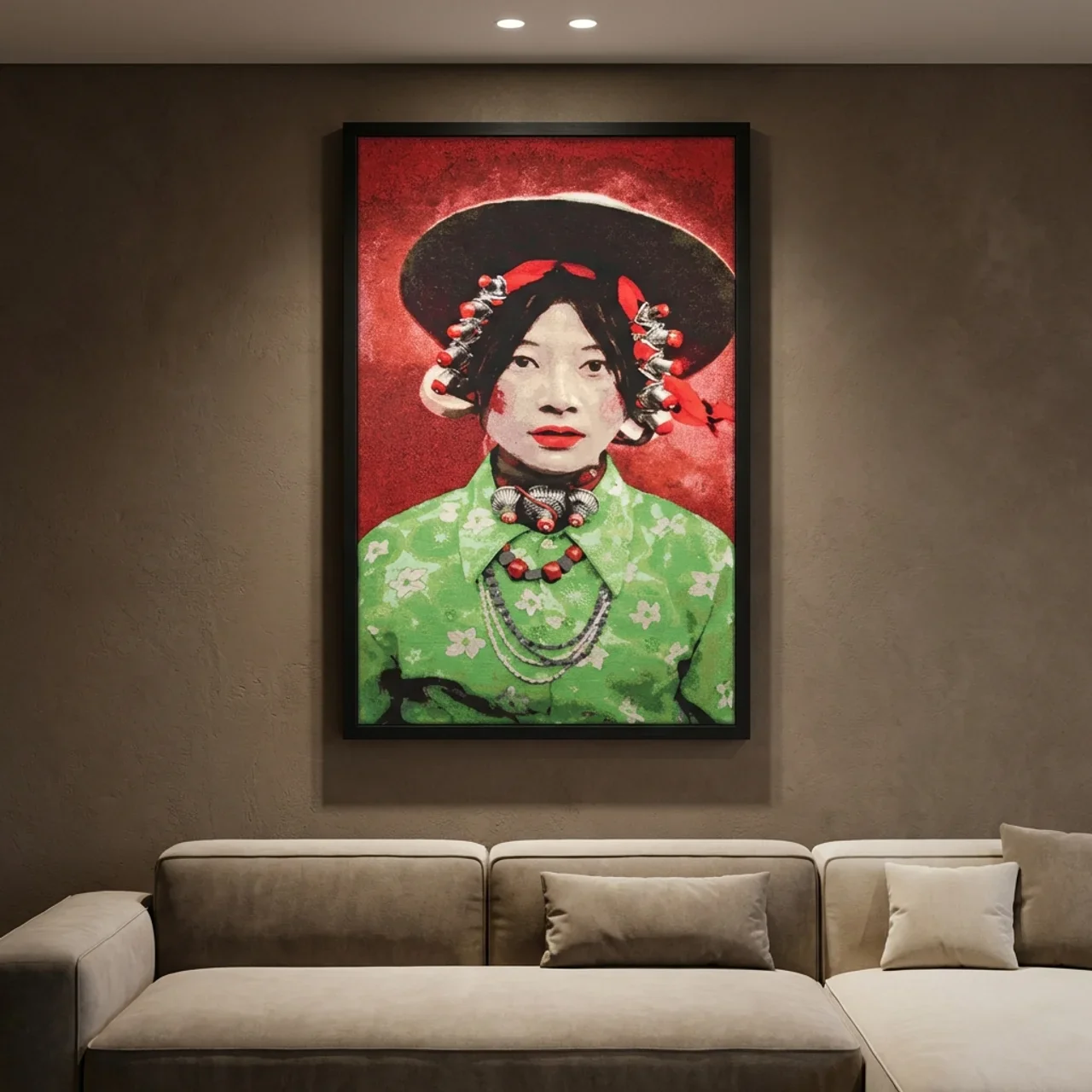 Tibetaans Meisje – Ingelijst Geweven Kunstwerk