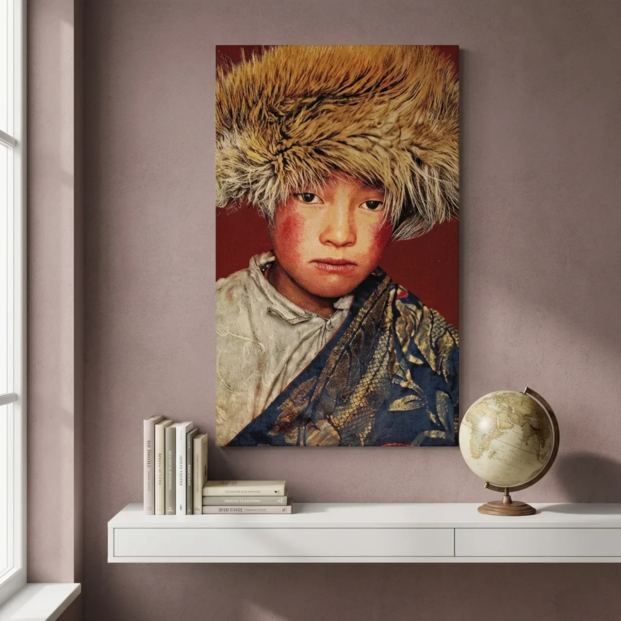 Geweven Wandpaneel Tibetan Boy – Rood | Zonder Lijst - Afbeelding 3