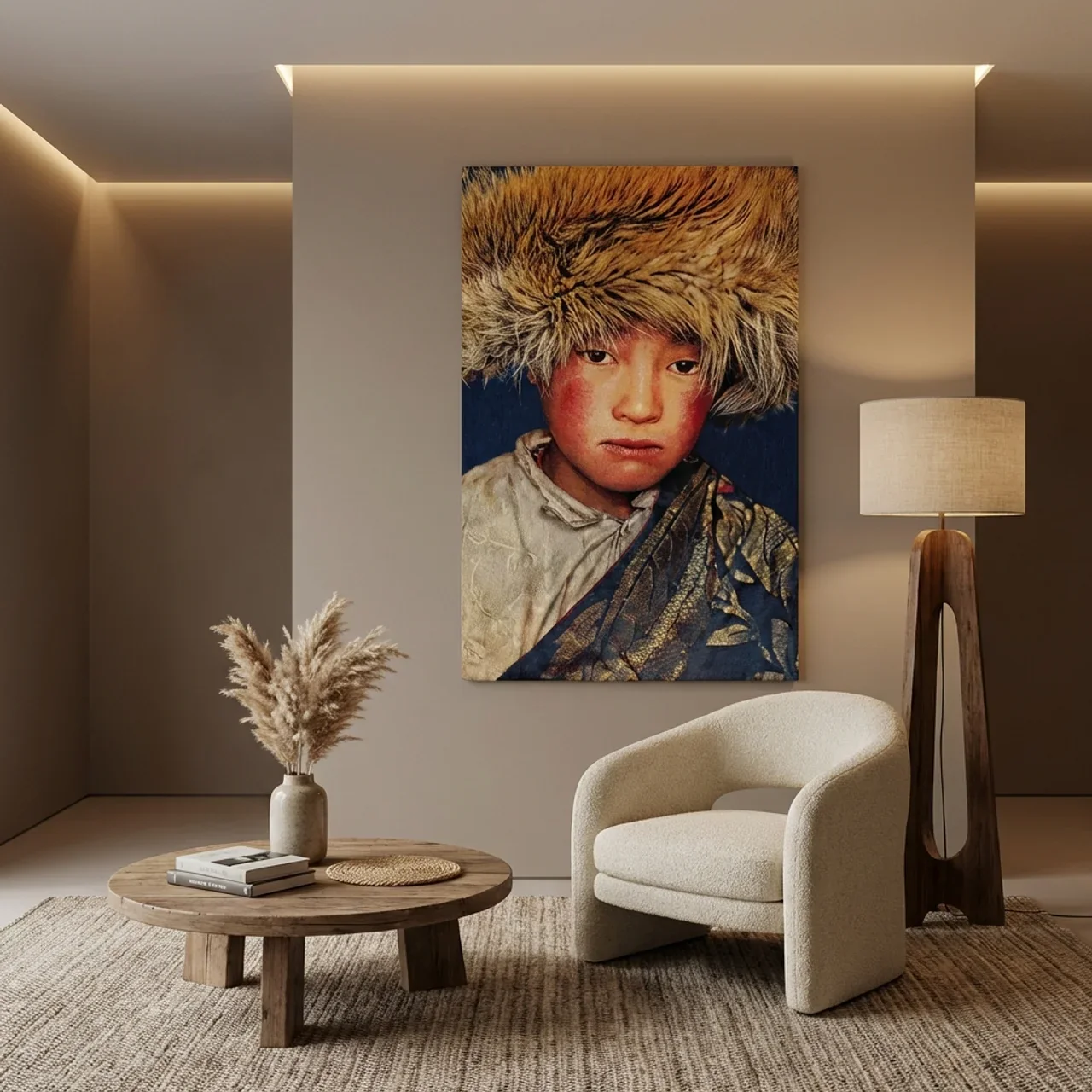 Tibetaans Jongen – Blauw | Geweven Wandpaneel Zonder Lijst - Afbeelding 2