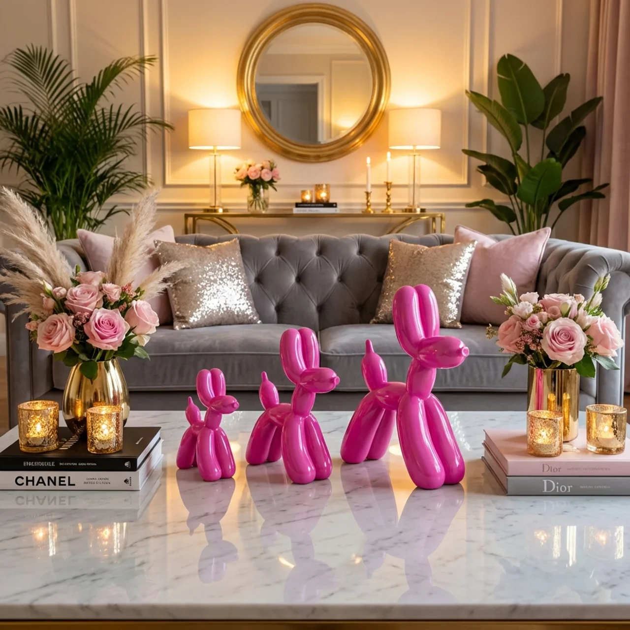 Balloon Hond Set van 3 – Fuchsia Hoogglans | Luxe Decoratie - Afbeelding 5