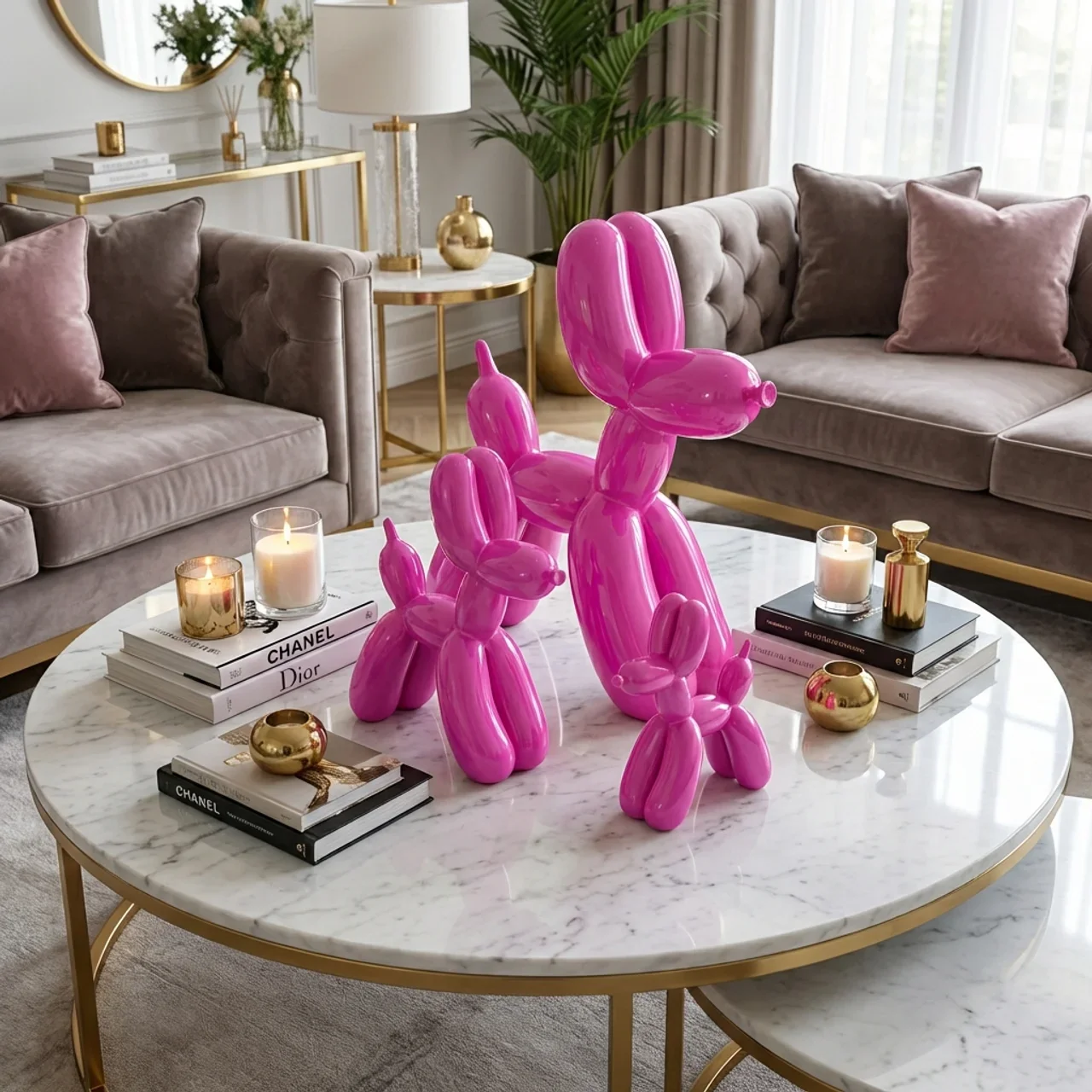 Balloon Hond Set van 3 – Fuchsia Hoogglans | Luxe Decoratie - Afbeelding 4