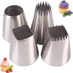 Set van 4 Grote RVS Spuitmondjes voor Taart, Cupcake en Dessert Decoratie