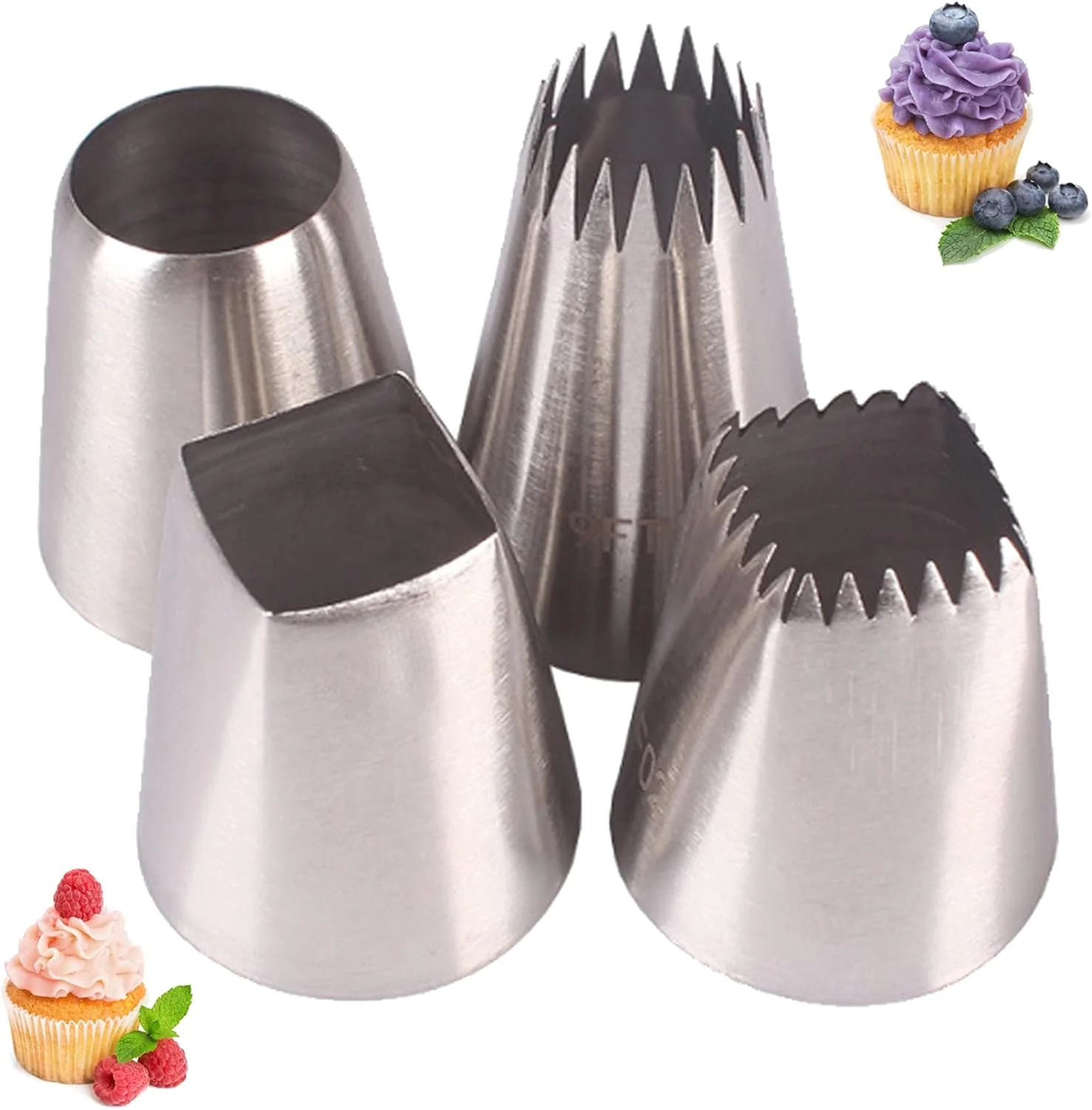 Set van 4 Grote RVS Spuitmondjes voor Taart, Cupcake en Dessert Decoratie