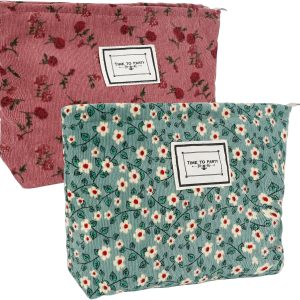 Make-uptas - 2 Stuks – Corduroy Ribfluweel - Compact, Luxe en Ruim