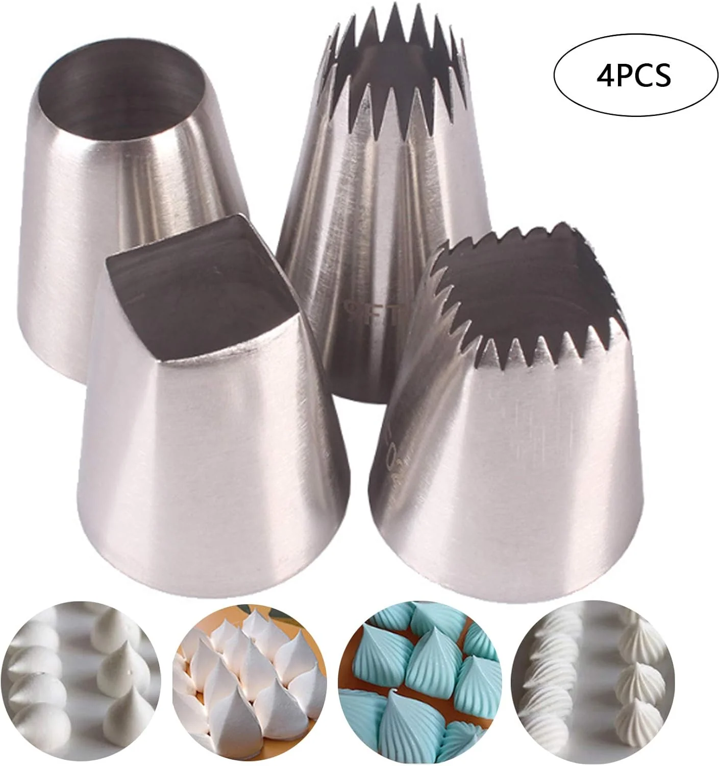 Set van 4 Grote RVS Spuitmondjes voor Taart, Cupcake en Dessert Decoratie - Afbeelding 3