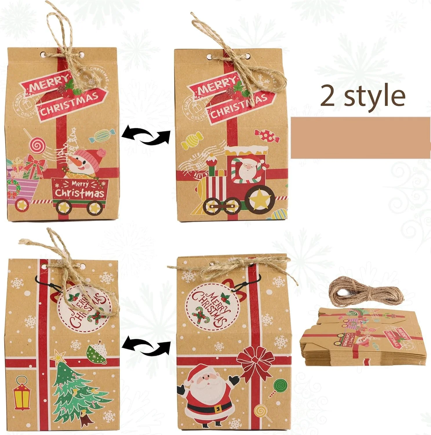 Kerstcadeaudoosjes – 70 stuks - Inclusief Hennep Touwtjes – 7x5x10,5 cm - Afbeelding 3