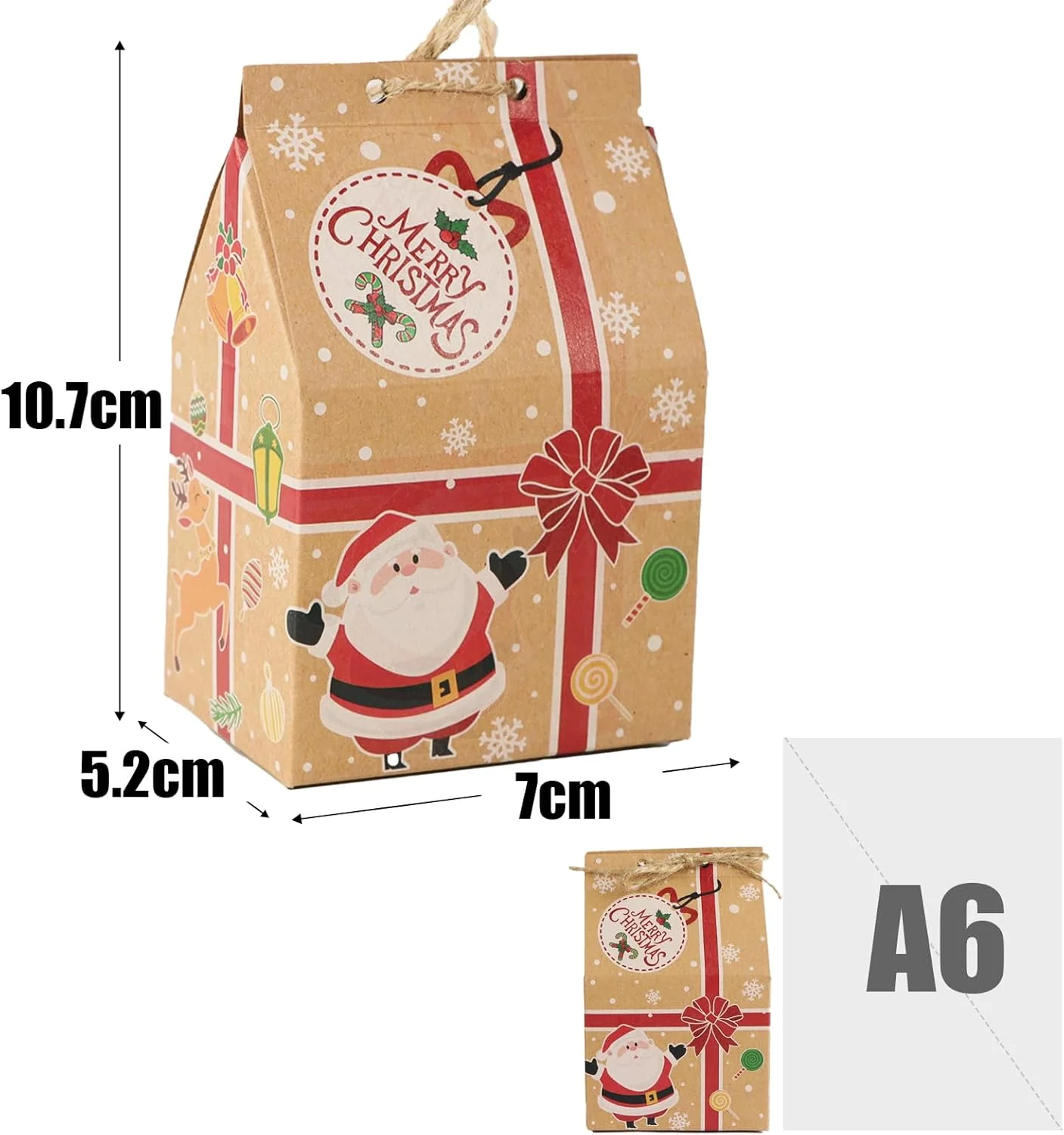 Kerstcadeaudoosjes – 70 stuks - Inclusief Hennep Touwtjes – 7x5x10,5 cm - Afbeelding 4