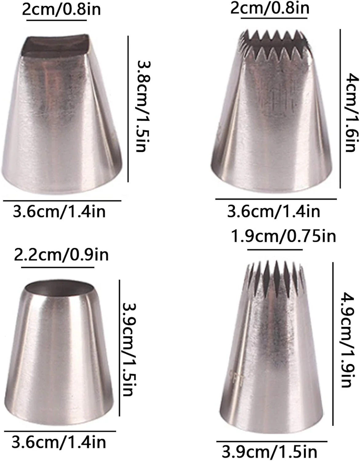 Set van 4 Grote RVS Spuitmondjes voor Taart, Cupcake en Dessert Decoratie - Afbeelding 4