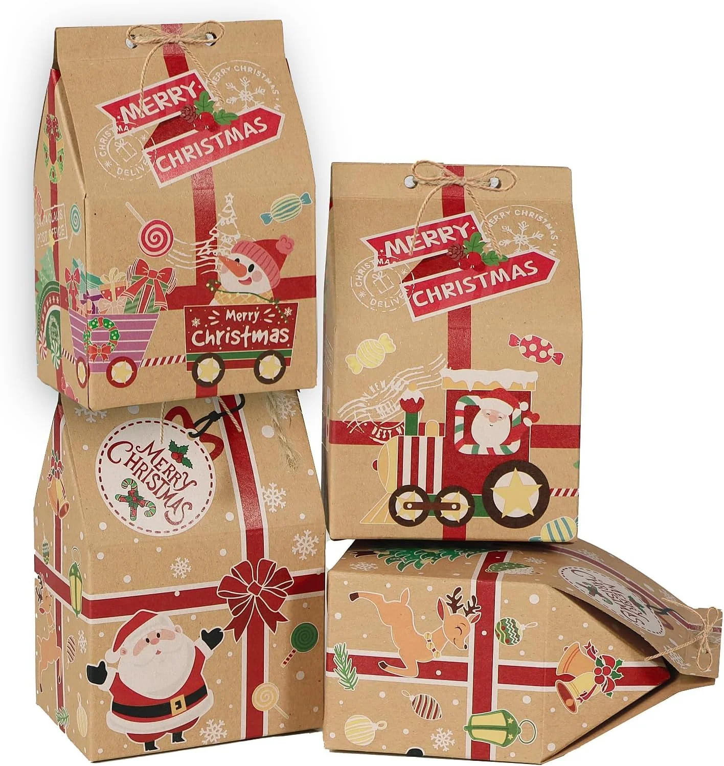 Kerstcadeaudoosjes – 70 stuks - Inclusief Hennep Touwtjes – 7x5x10,5 cm - Afbeelding 8