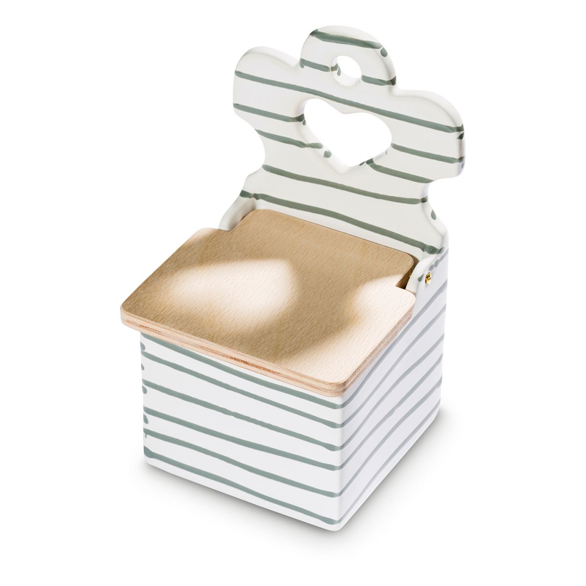 Zoutpot met houten deksel – Gevlamd grijs – 18 cm - Afbeelding 2